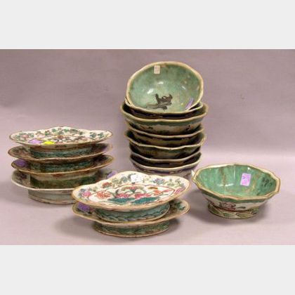 Set of Six Chinese Porcelain Domestic Footed Dishes and Eight Bowls. 