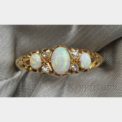 Edwardian 18kt Gold, Opal, and Diamond Ring