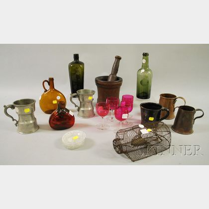 Twenty-one Assorted Glass, Woodenware, and Metal Items
