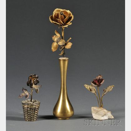 Two Mexican Gold-washed Sterling Models of Roses