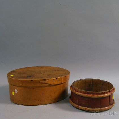 Lapped-seam Covered Box and Red-painted Pine Stave Tub
