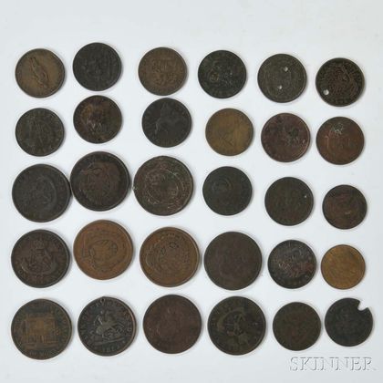Thirty Canadian Mostly Penny and Half Penny Bank Tokens