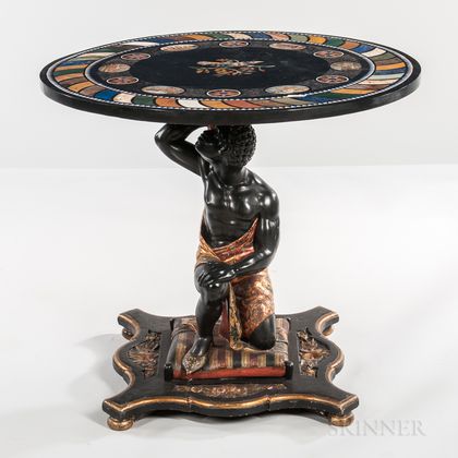 Venetian-style Blackamoor Center Table with Specimen and Micromosaic Top
