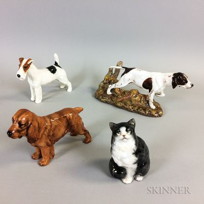 Three Royal Doulton Porcelain Dogs and a Cat