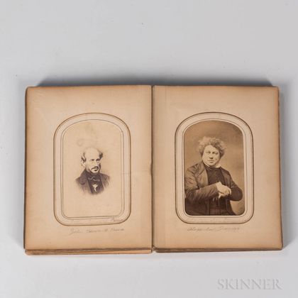 Unbound Photo Album Containing Thirty Identified Albumen Carte-de-Visite Photographs of 19th Century Literary, Stage, Political, and Mi