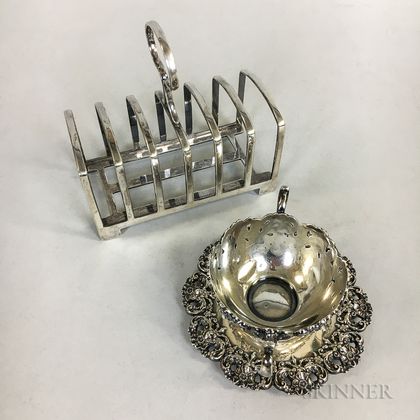 Sterling Silver Cup and Saucer and Silver-plated Toast Holder