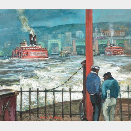 Cecil Crosley Bell (American, 1906-1970) Red Ferry, Leaving Staten Island #2
