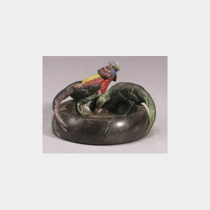 Viennese Cold Painted Bronze and Marble Pheasant Ashtray