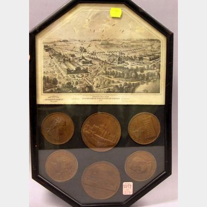 Framed Set of Six Commemorative 1876 Centennial Exposition Wooden Medallions