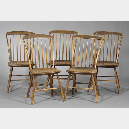 Set of Five Painted Step-down Windsor Side Chairs