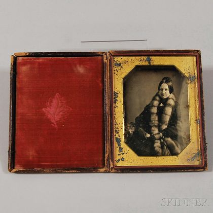 Half-plate Daguerreotype Portrait of a Young Woman Wearing a Fur Stole