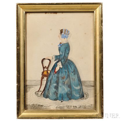 Attributed to J. Evans (New England, 19th Century) Full-length Portrait of a Woman in a Blue Gown