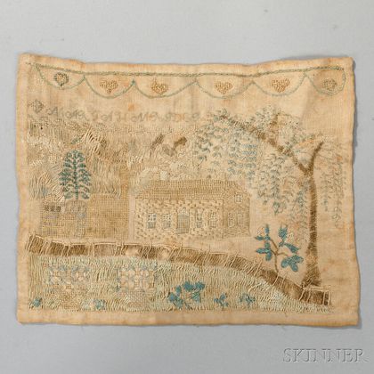 Small Silk Needlework Picture of a House