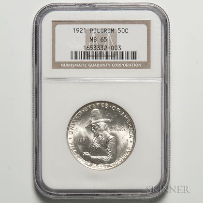 1921 Pilgrim Commemorative Half Dollar, NGC MS65. Estimate $200-300