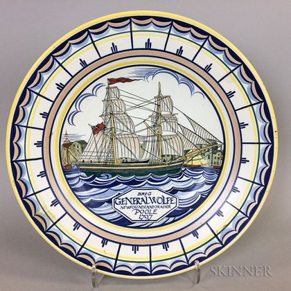 Poole Pottery Polychrome Charger Depicting the Brig General Wolfe 