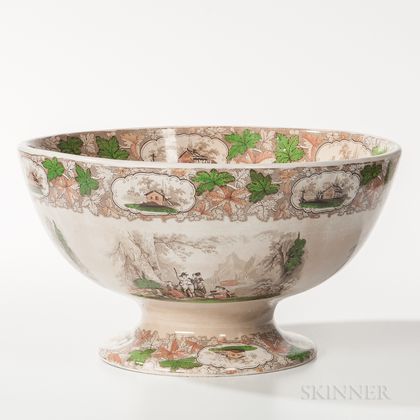 Large Transfer-decorated Ironstone Punch Bowl