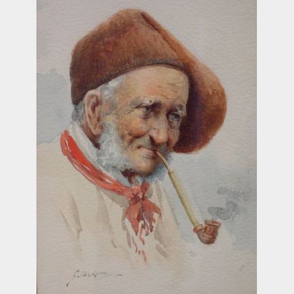 Framed Watercolor of a Peasant Man