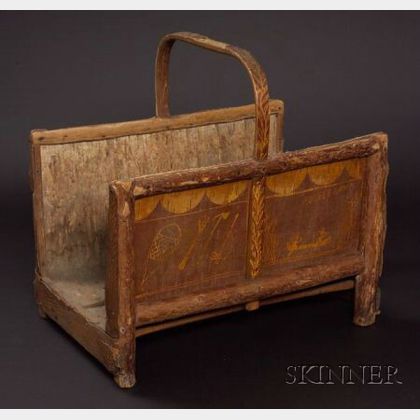Northeast Pictorial Birch Bark and Wood Log Caddy