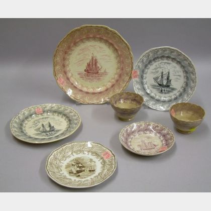 Seven-pieces of English Transfer Neptune Pattern Staffordshire Tableware