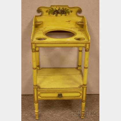 Yellow Painted and Stencil Decorated Washstand. 