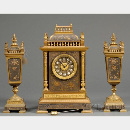 French Three-Piece Gilt-brass Clock Garniture