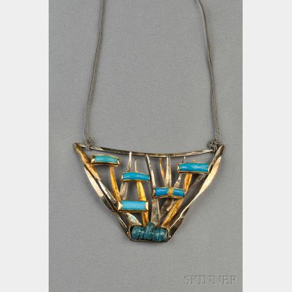 Sterling Silver, 24kt Gold, and Glass Pendant, Miye Matsukata, Janiye