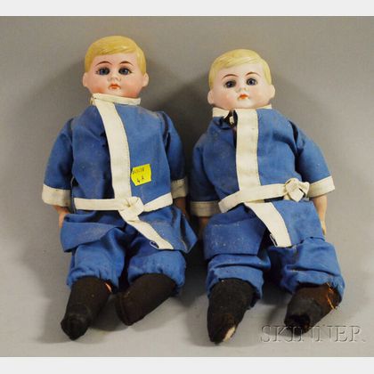 Twin American Schoolboy Bisque Shoulder Head Dolls