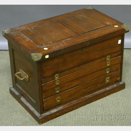 Metal-mounted Rosewood Veneer Lift-top and Four-drawer Tradesman's Chest
