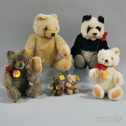 Six Steiff Articulated Mohair Teddy Bears