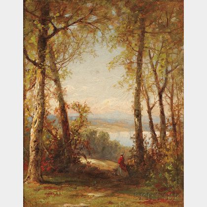 James David Smillie (American, 1833-1909) Woman Admiring an Autumn Vista