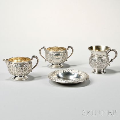 Four Pieces of American Repousse Sterling Silver Hollowware