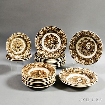 Twenty-four Pieces of G.L. Ashworth & Bros. "American Marine" Transfer-decorated Tableware. Estimate $200-300