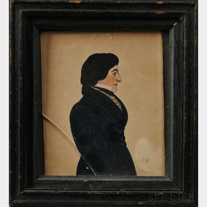 American School, Mid-19th Century Miniature Portrait of a Man in a Black Overcoat
