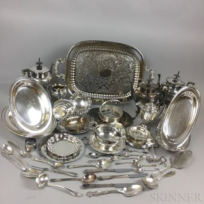 Large Group of Silver-plated Flatware and Tableware and Three Sterling Silver Dishes