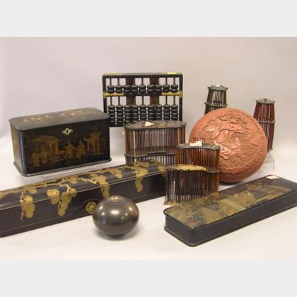 Eleven Asian Lacquer, Cinnabar, and Decorative Items