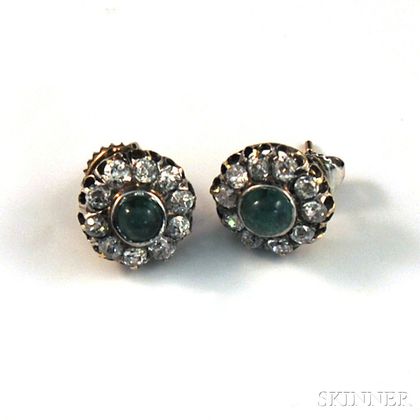 Pair of 14kt Gold, Emerald, and Diamond Earstuds