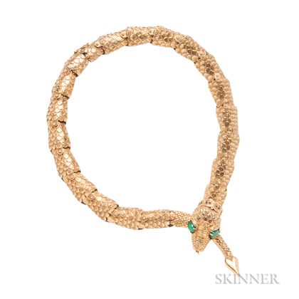14kt Gold Gem-set Snake Necklace, Eric de Kolb