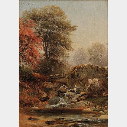 American School, 19th Century The Footbridge in Autumn/A Hudson River School Landscape