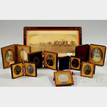 Eight Cased Early Photographic Portraits and a Framed Panoramic Photographic View of State Street, Springfield, Massachusetts, 
