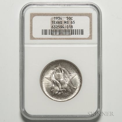 1934 Texas Commemorative Half Dollar, NGC MS65. Estimate $100-200