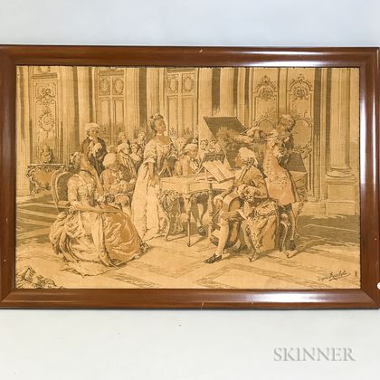 Large Framed Marchetti Tapestry Depicting a Parlor Scene