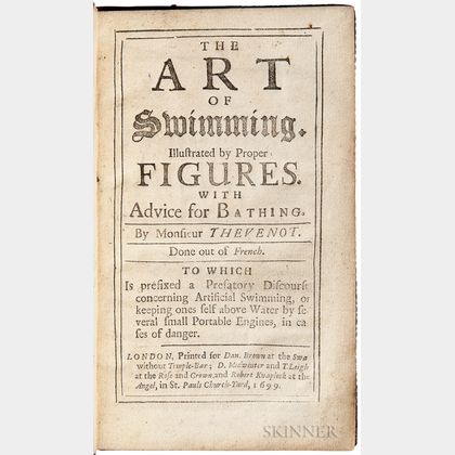 Thévenot, Melchisédech (1620-1692) The Art of Swimming. Illustrated by Proper Figures. With Advice for Bathing.