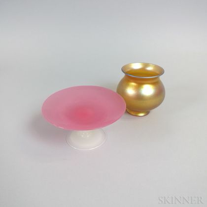 Iridescent Art Glass Shade and a Small Compote