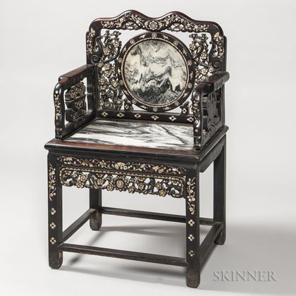 Mother-of-pearl and Marble-inlaid Armchair