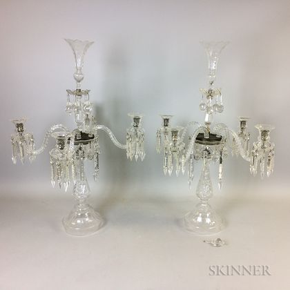Two American Cut Colorless Glass Four-light Candelabra