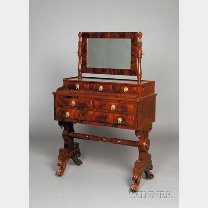 Classical Mahogany Carved and Mahogany Veneer Mirrored Dressing Table