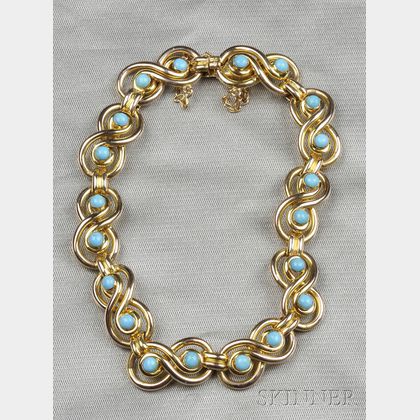 Antique 9kt Gold and Blue Glass Bracelet