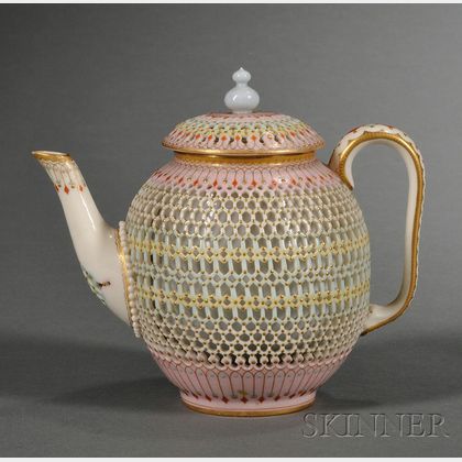Royal Worcester Porcelain Reticulated Double-walled Teapot and Cover