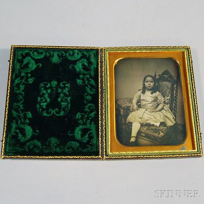 Half-plate Daguerreotype Portrait of a Little Girl Seated in a Gothic Chair