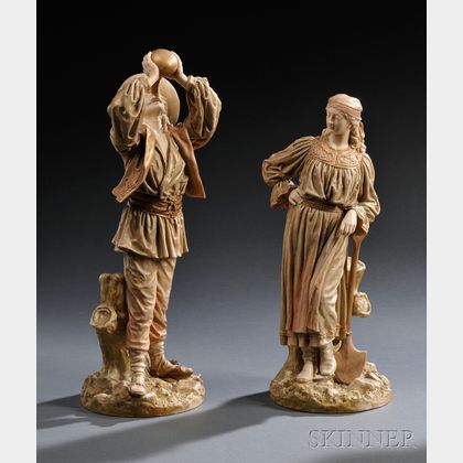 Pair of Royal Worcester Porcelain Roumanian Man and Woman Figures